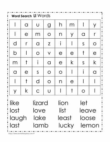 Words Beginning with L Wordsearch